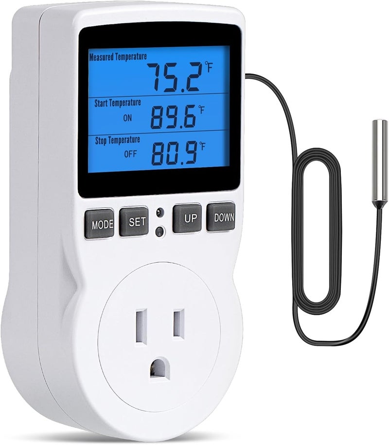 INKBIRDPLUS Plug in Thermostat Temperature Controlled Outlet Digital Thermostat Outlet Heating Cooling Control Timer 1800W 110V 15A Backlit Display (TC/Timer) - Image 1